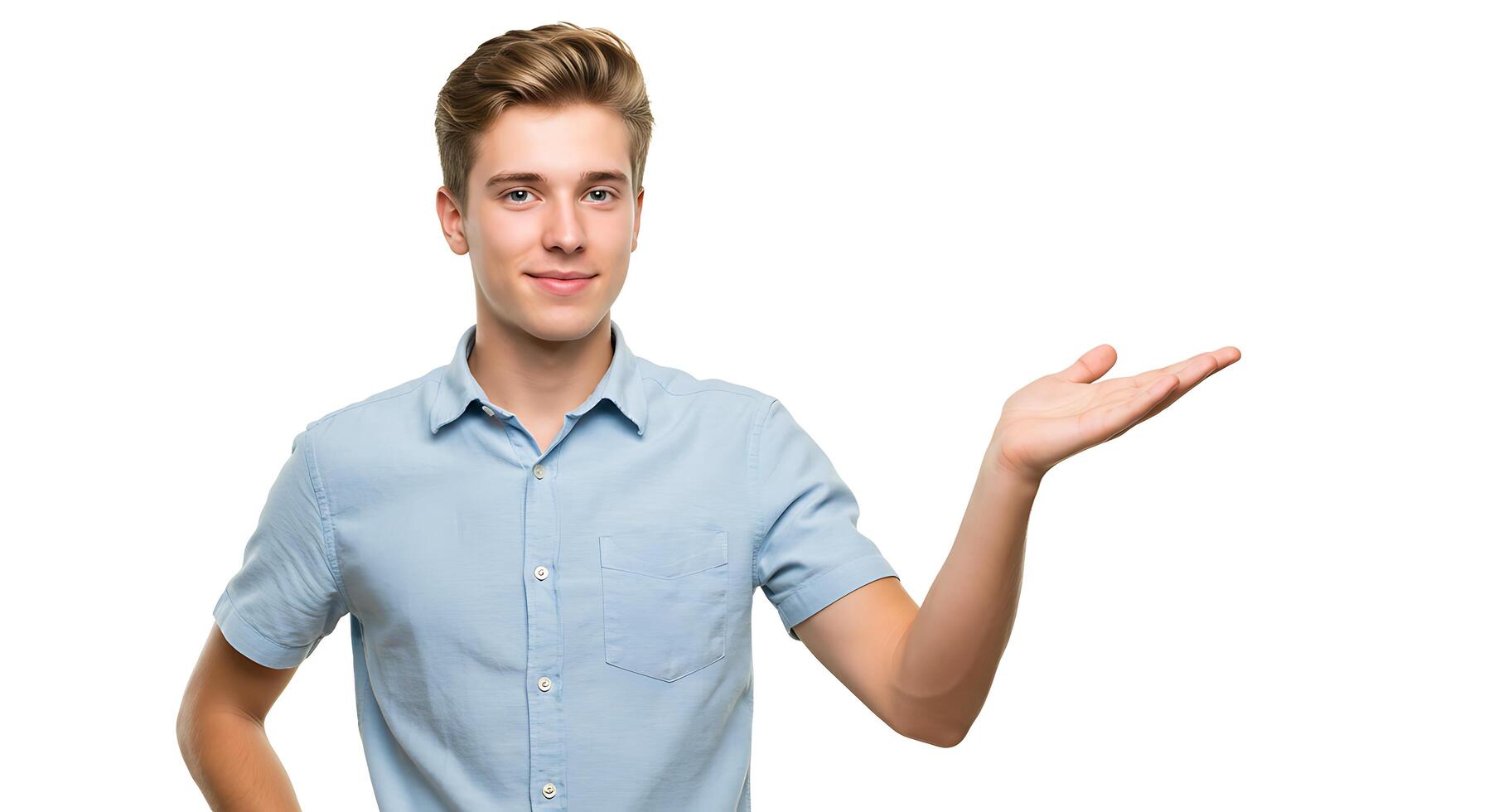 A young man is holding something up in front of him photo
