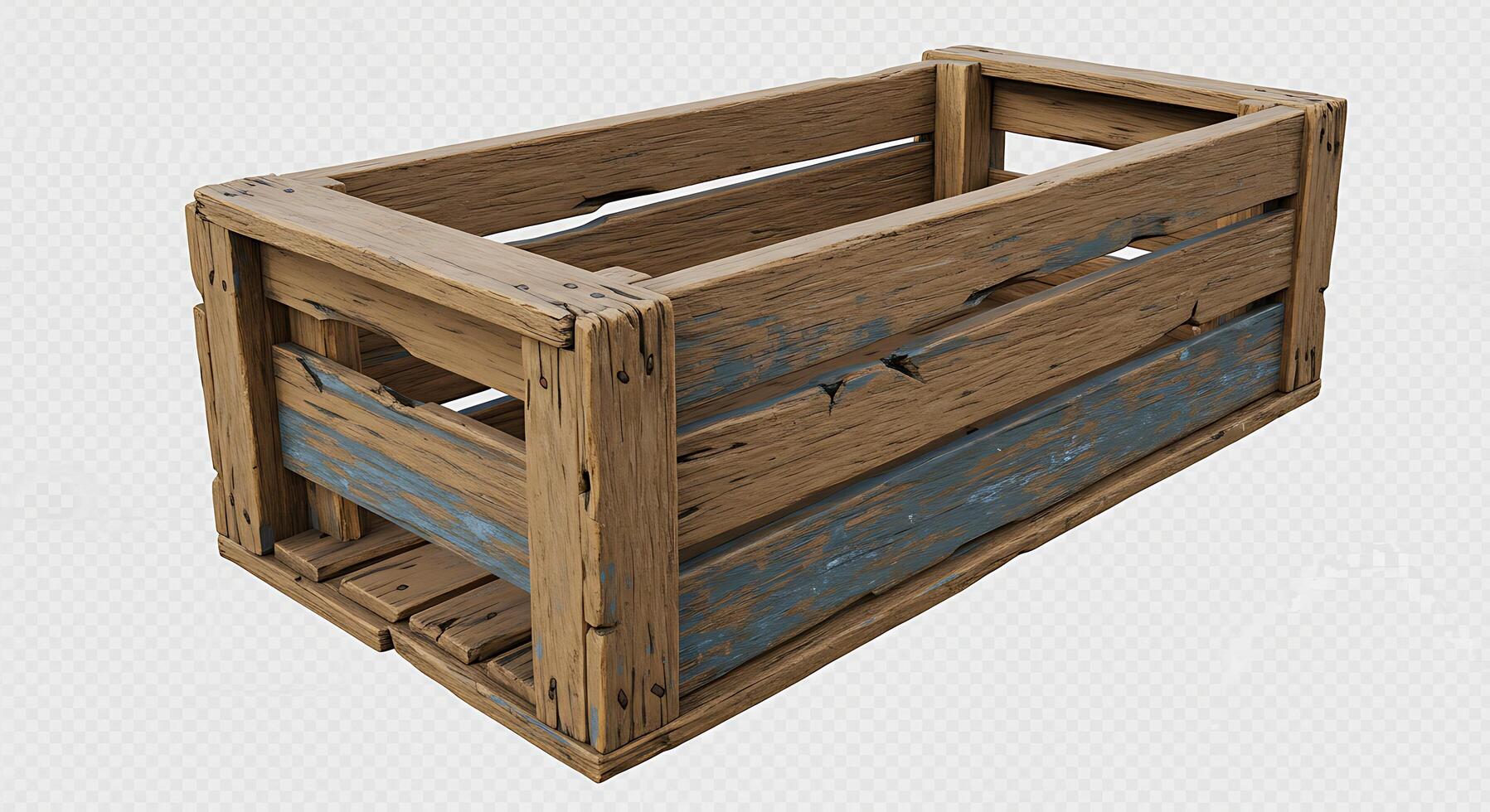 A wooden crate with a blue paint job photo
