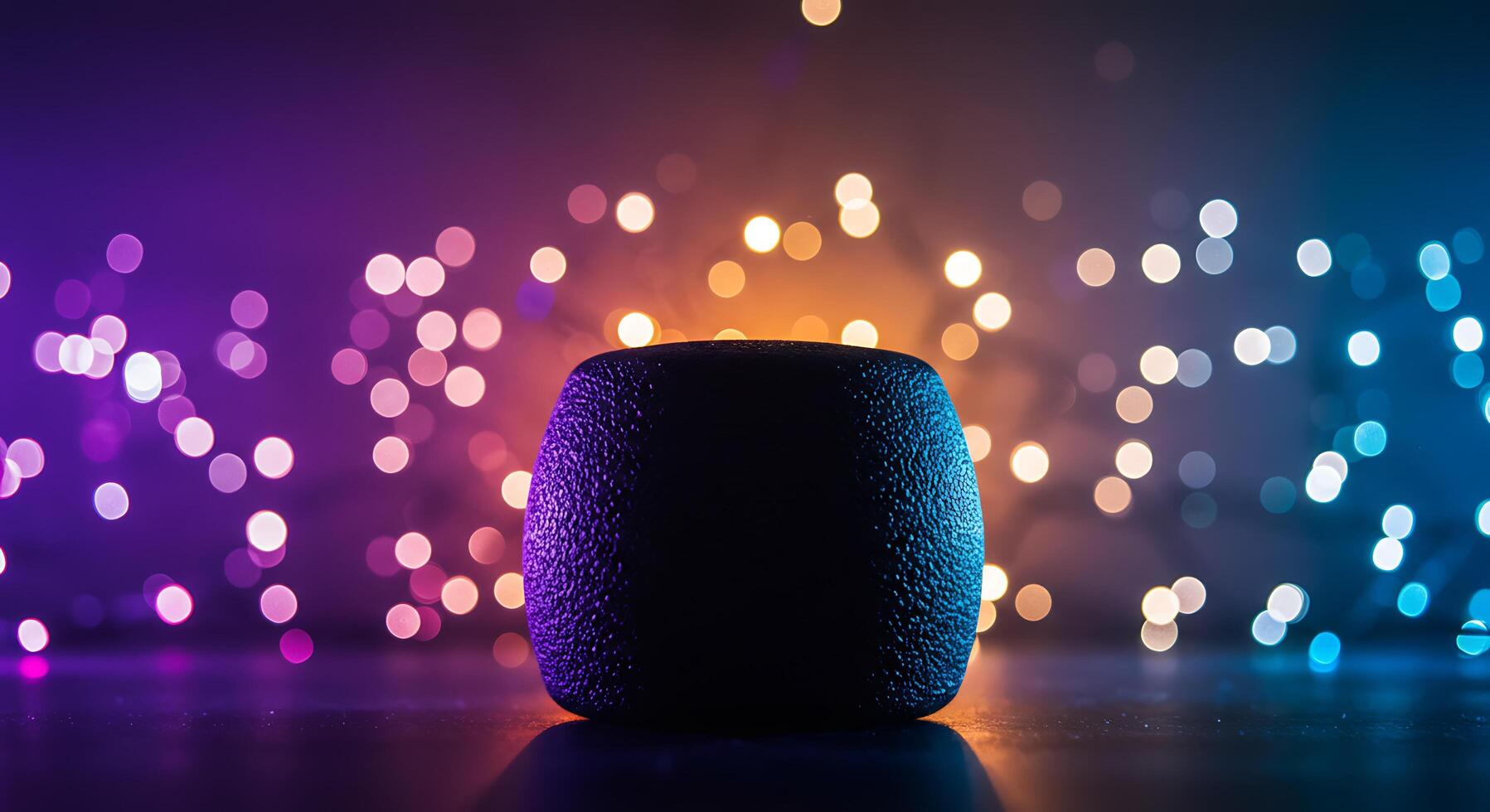 A speaker with colorful lights in the background photo