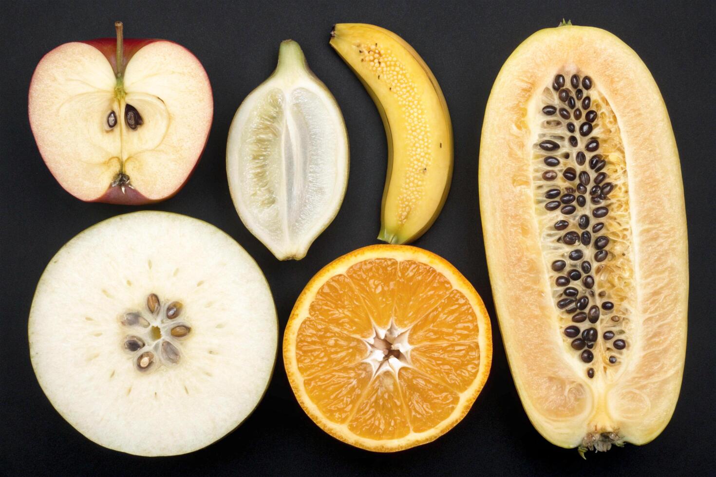 Colorful Fruit Slices On Black photo