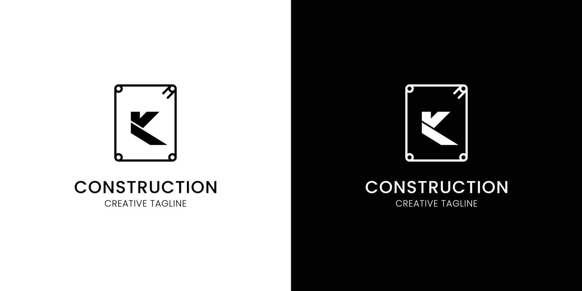 Letter K for construction company with rebar vector