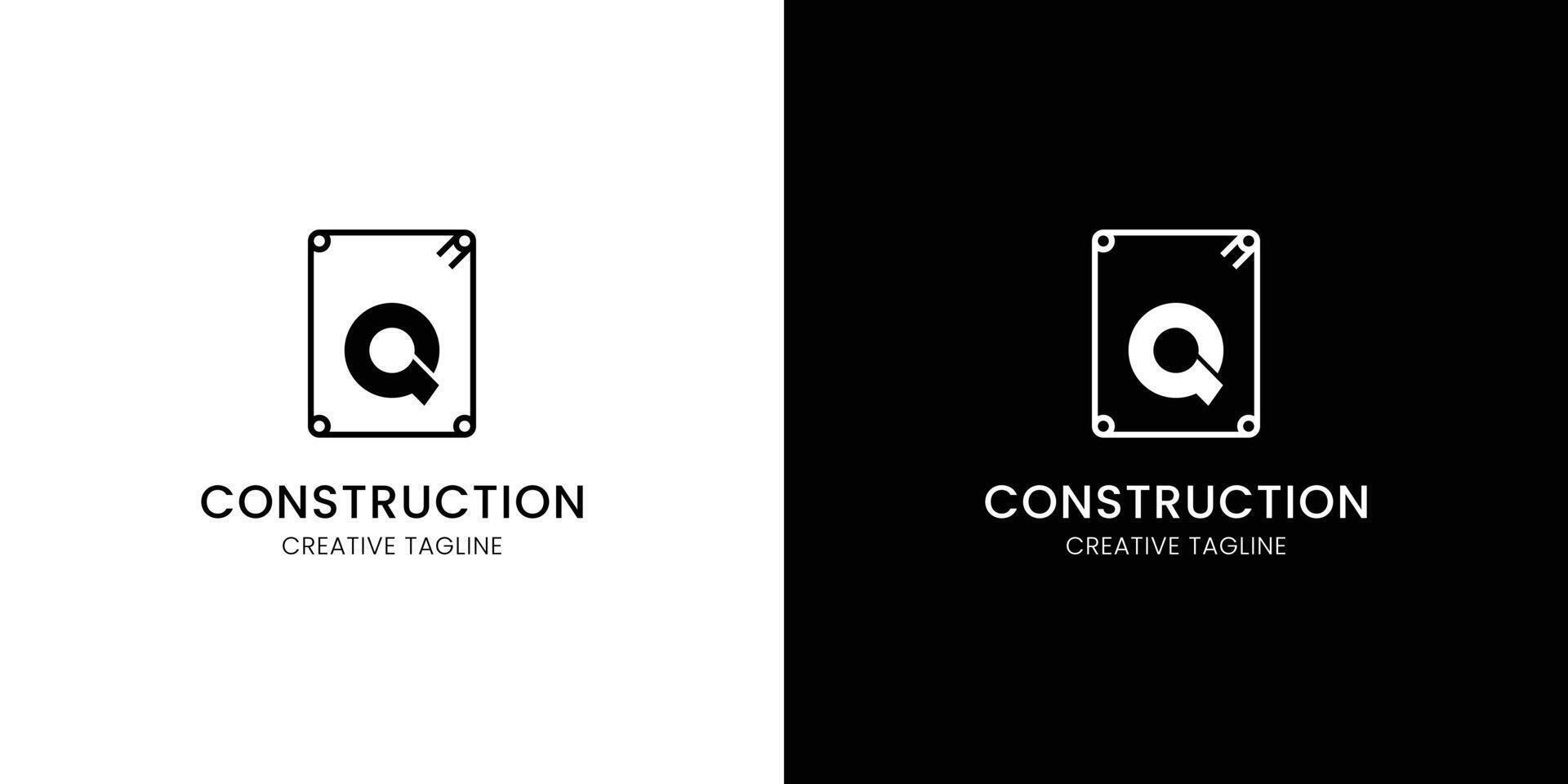 Letter Q for construction company with rebar vector