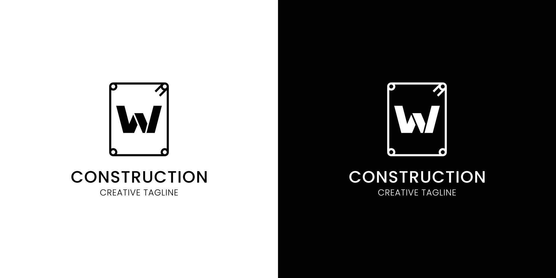 Letter W for construction company with rebar vector
