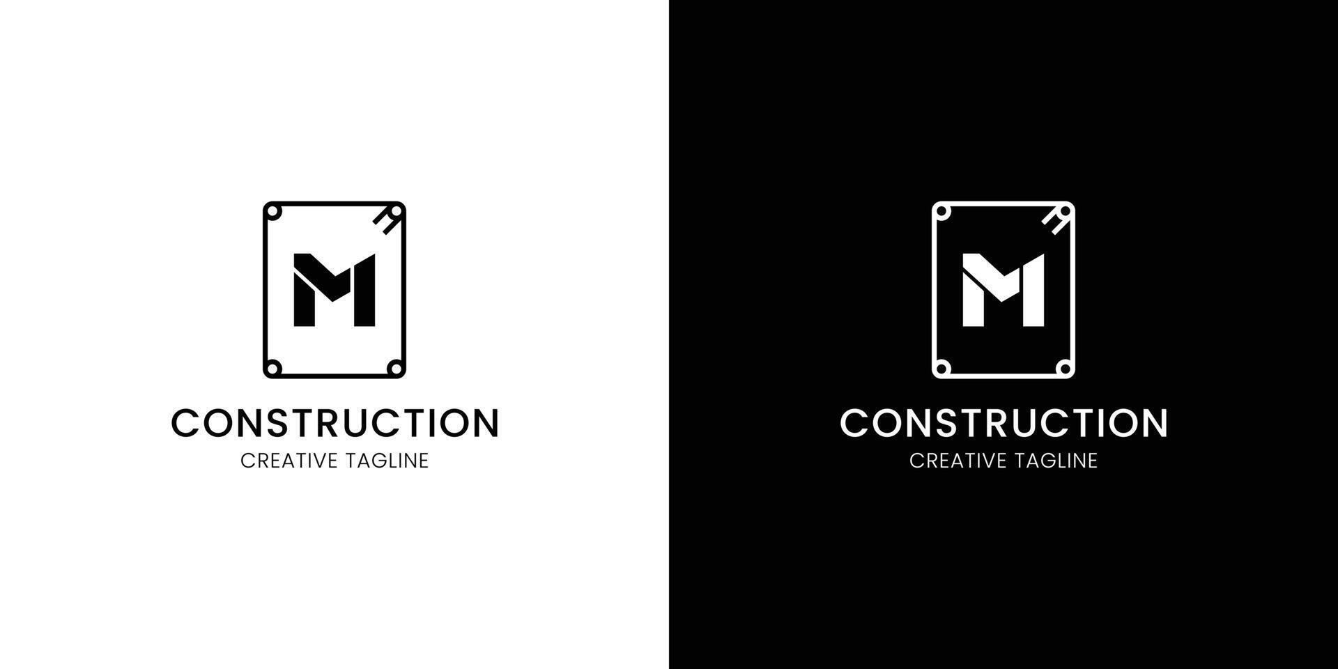 Letter M for construction company with rebar vector