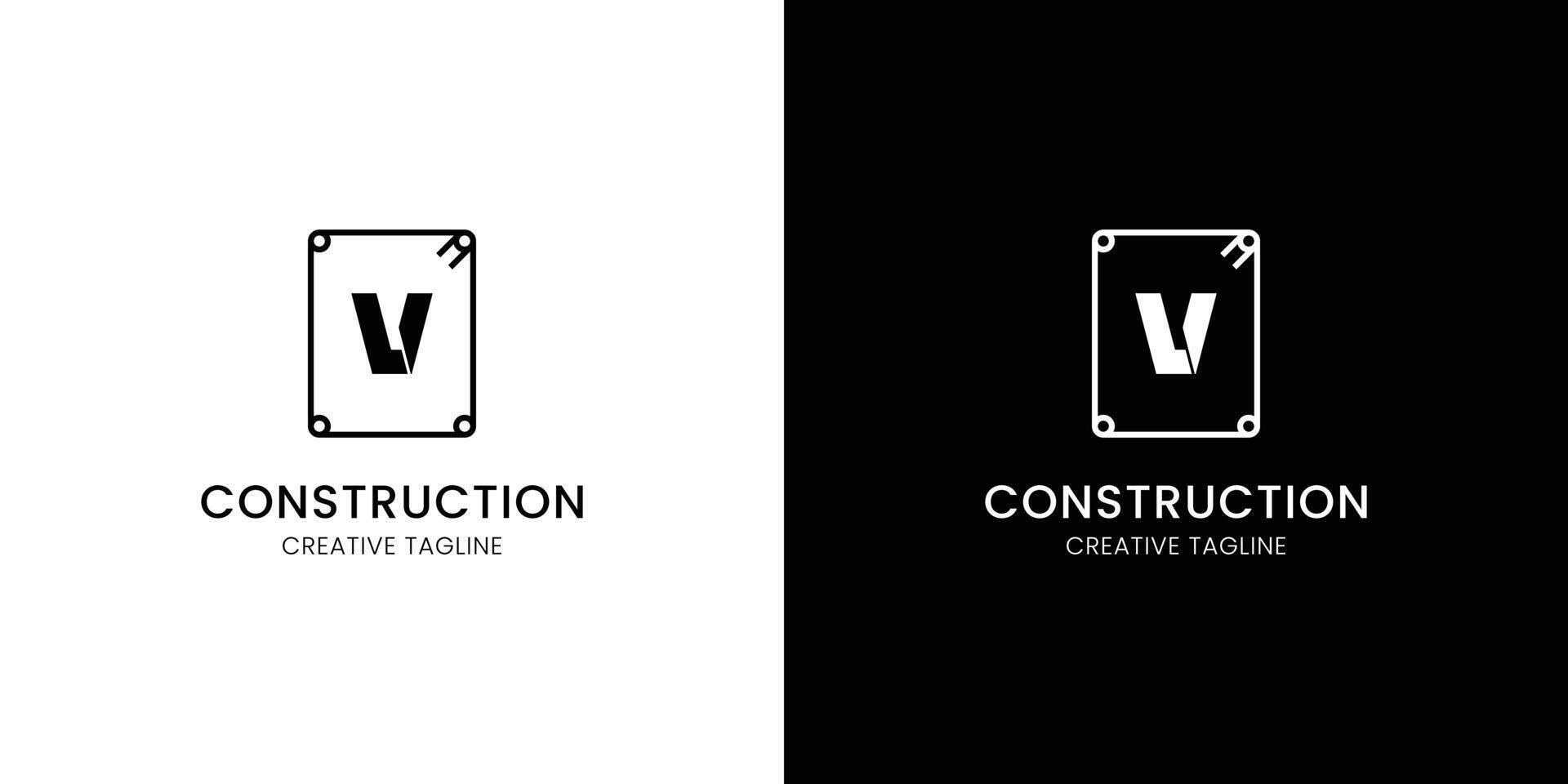 Letter V for construction company with rebar vector