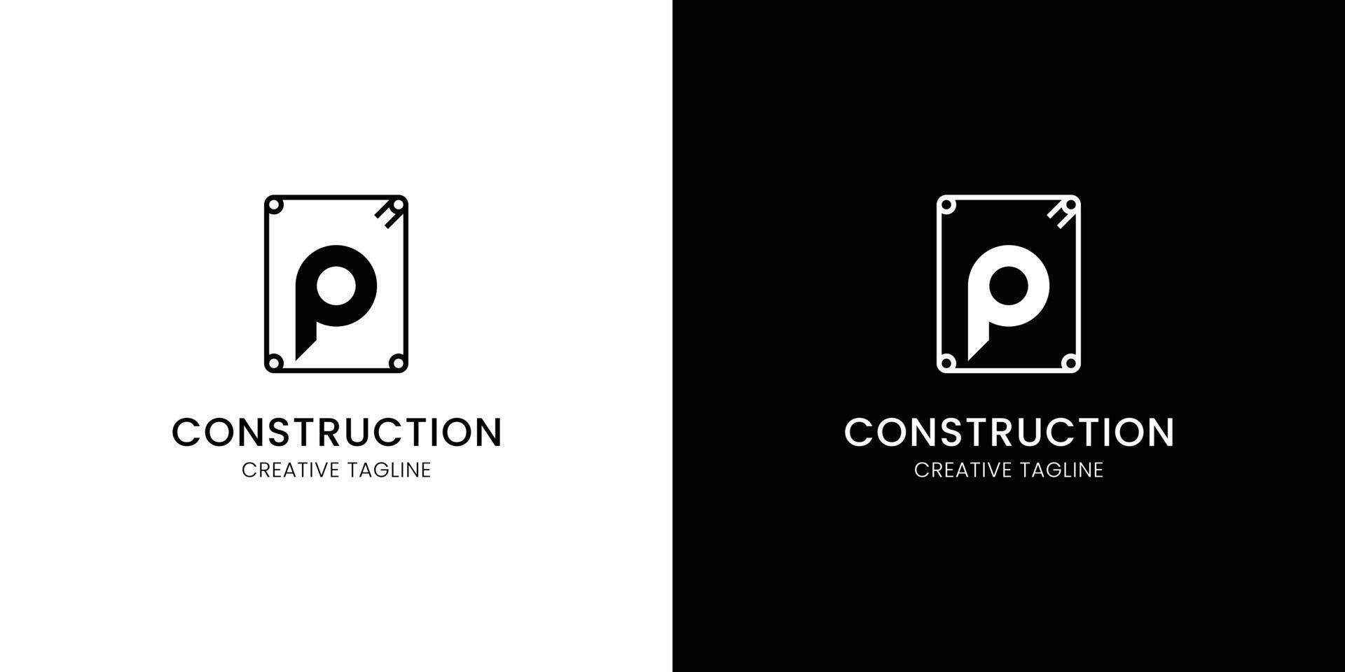Letter P for construction company with rebar vector