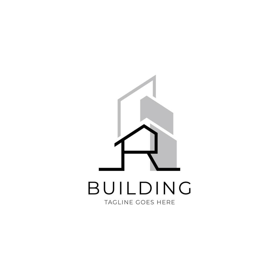 Letter R building logo for architecture, construction, real estate and property company vector