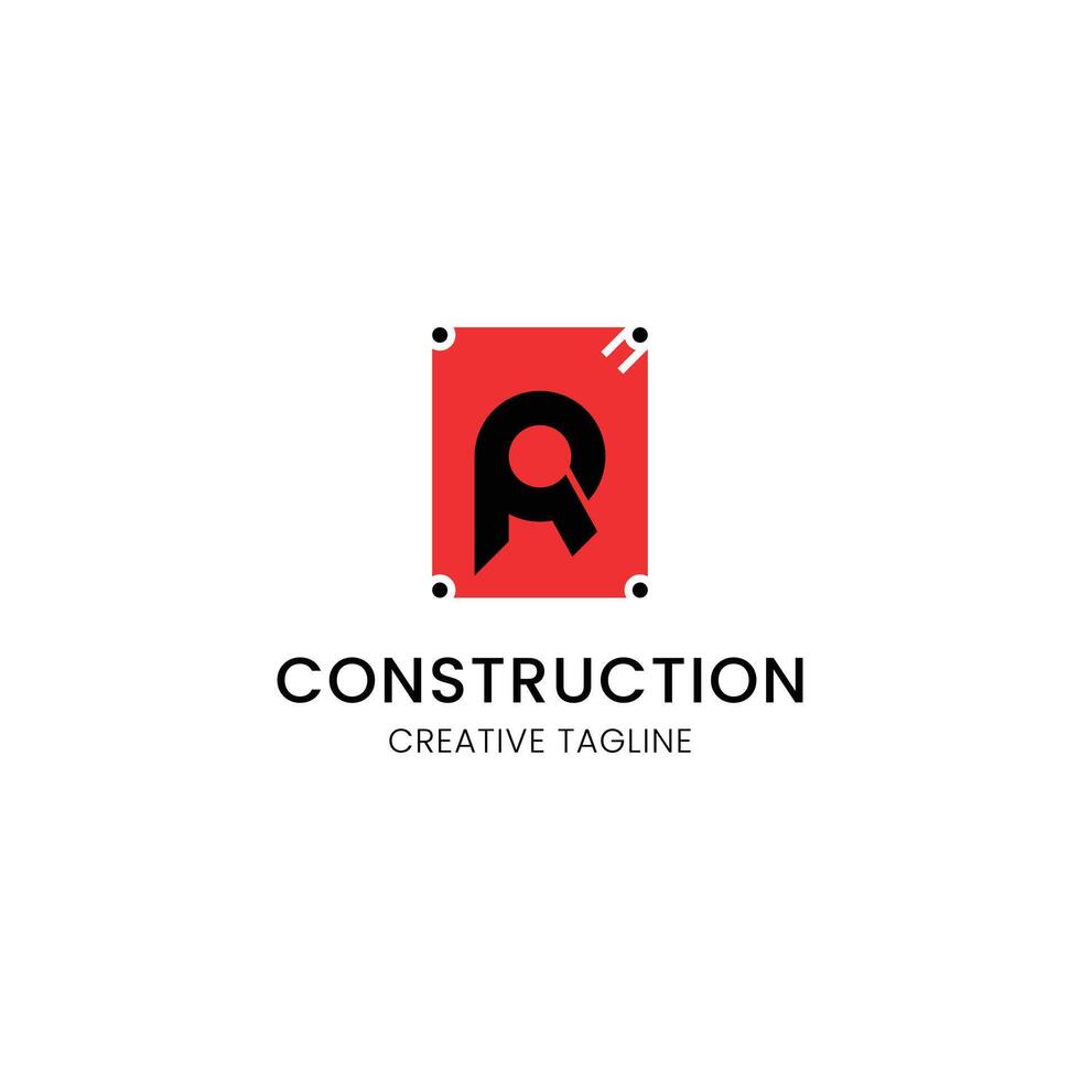 Letter R construction logo with concrete and rebar vector