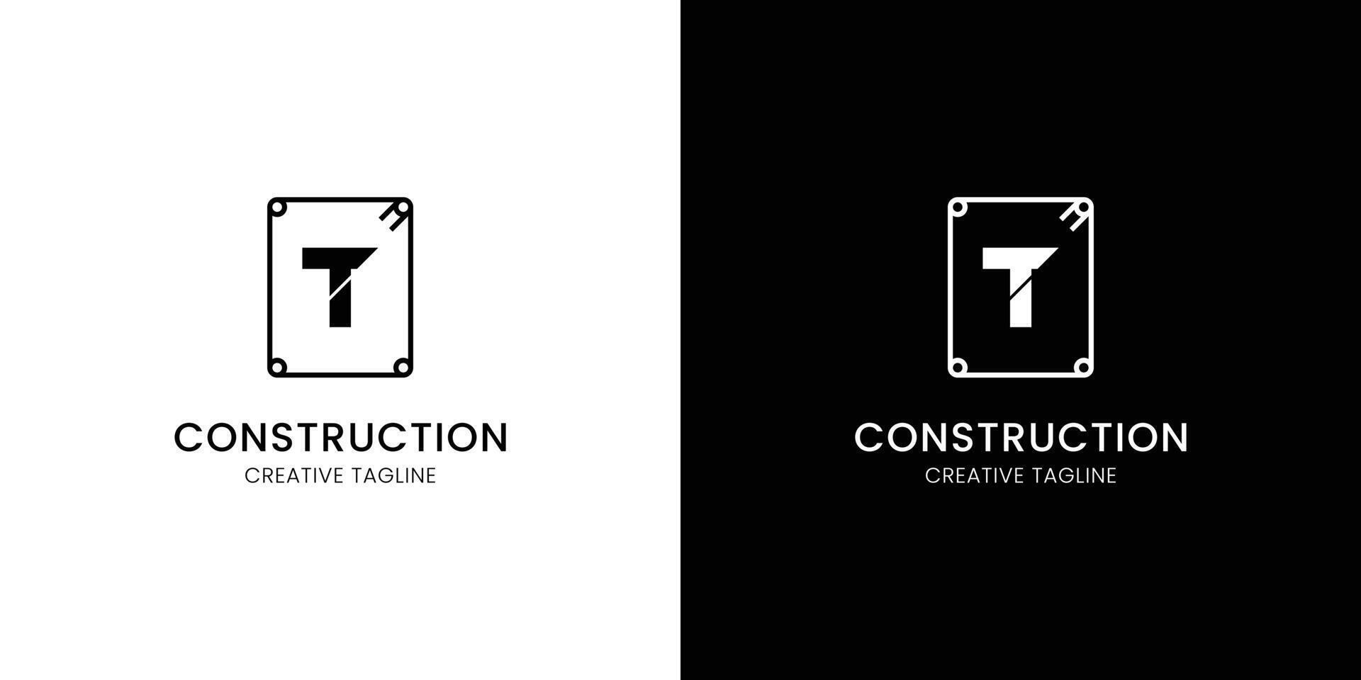 Letter T for construction company with rebar vector