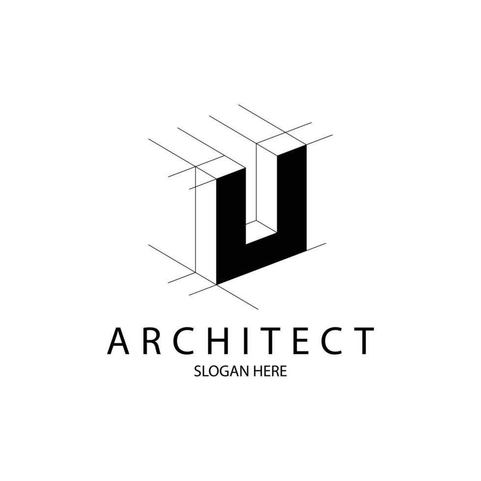 Letter U 3D perspective logo for architecture and construction brand vector