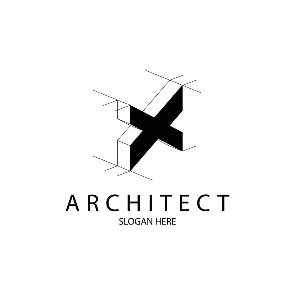 Letter X 3D perspective logo for architecture and construction brand vector