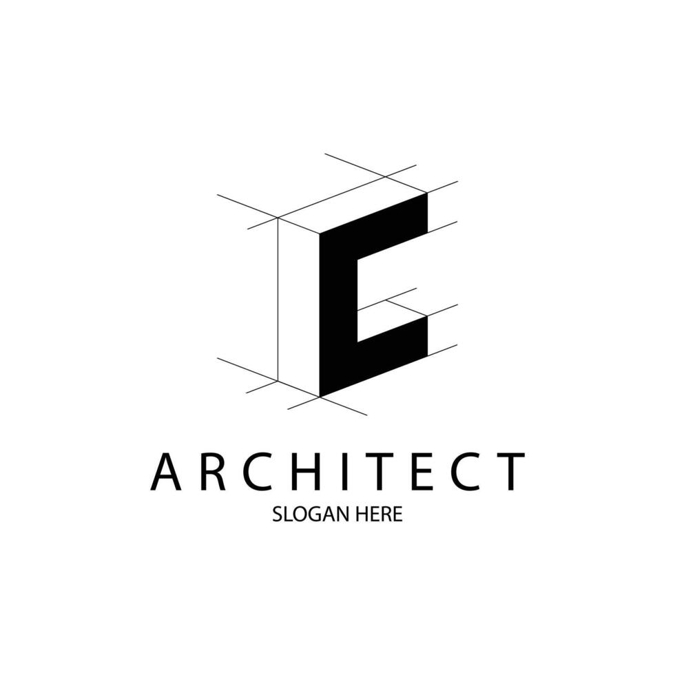 Letter C 3D perspective logo for architecture and construction brand vector