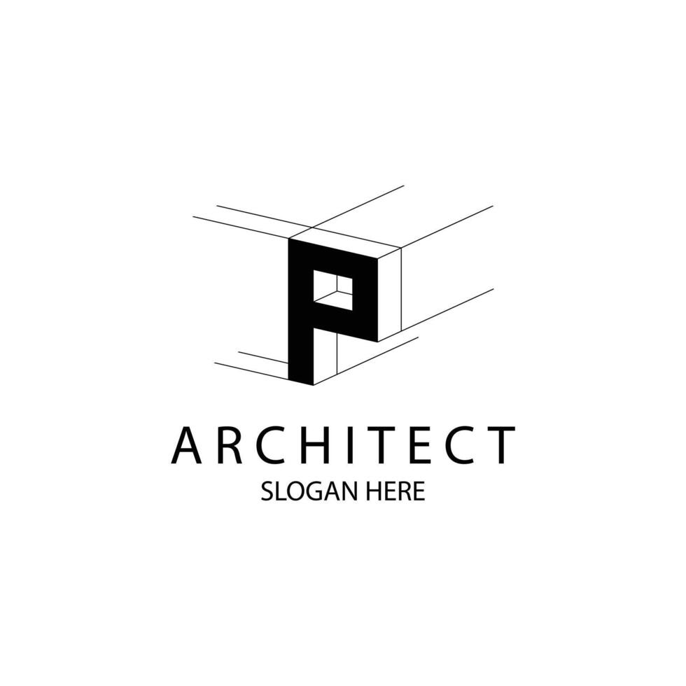 Letter P 3D logo template for your architecture and construction brand vector