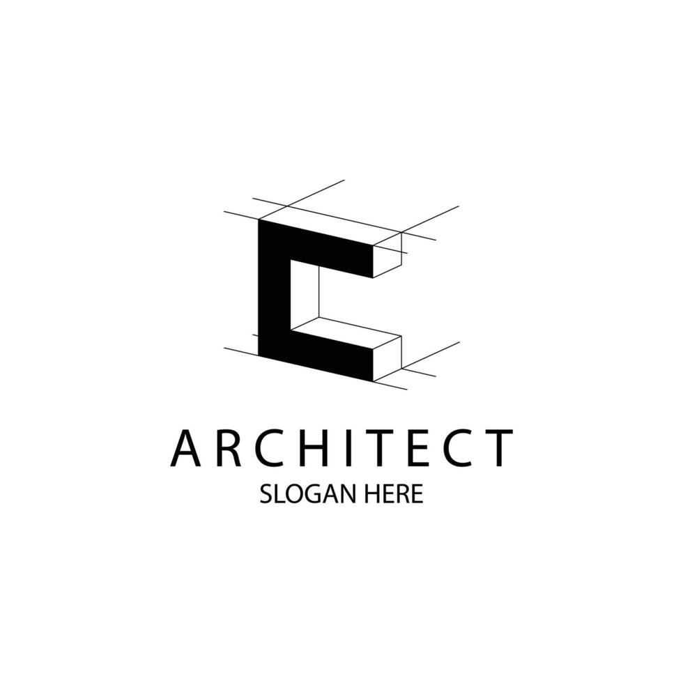 Letter C 3D logo template for your architecture and construction brand vector