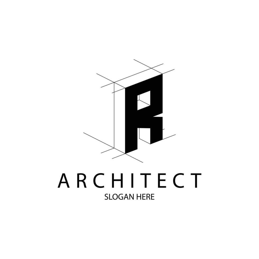 Letter R 3D perspective logo for architecture and construction brand vector