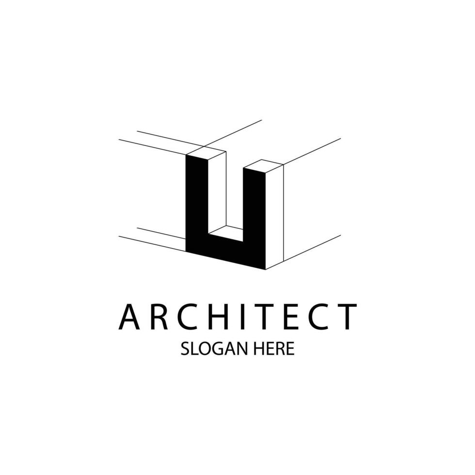 Letter U 3D logo template for your architecture and construction brand vector