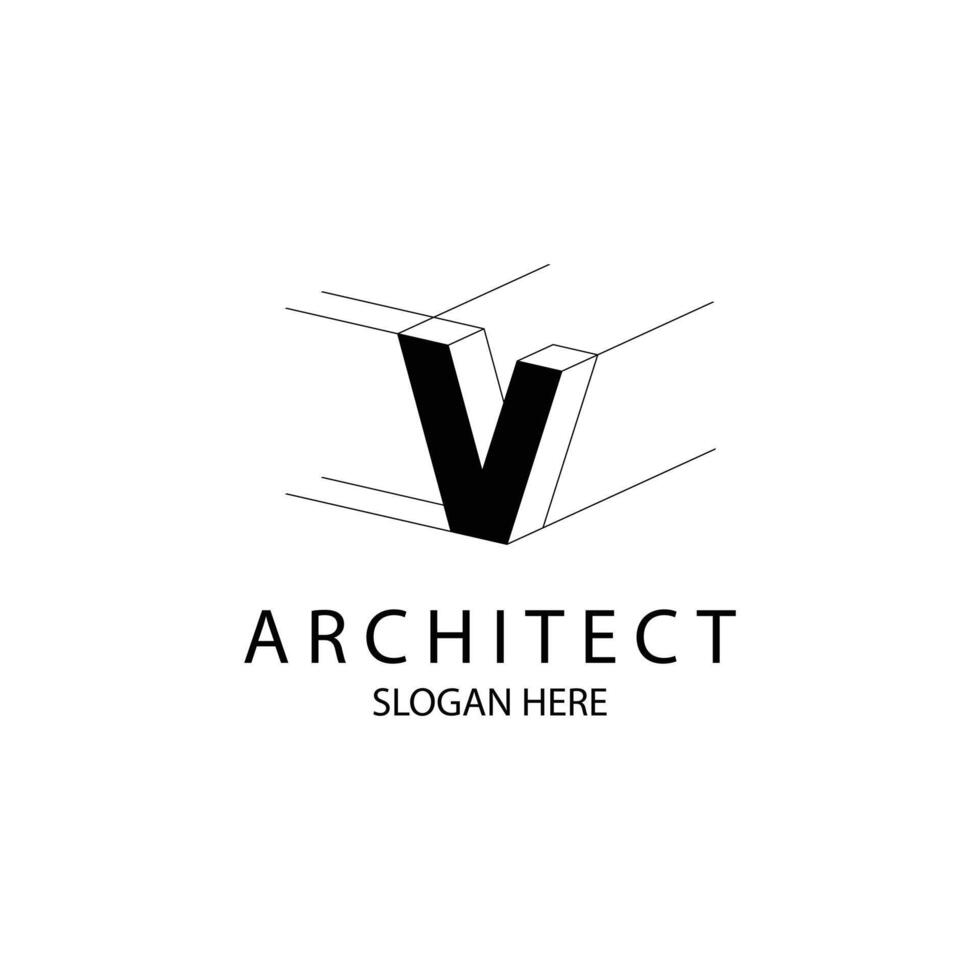 Letter V 3D logo template for your architecture and construction brand vector