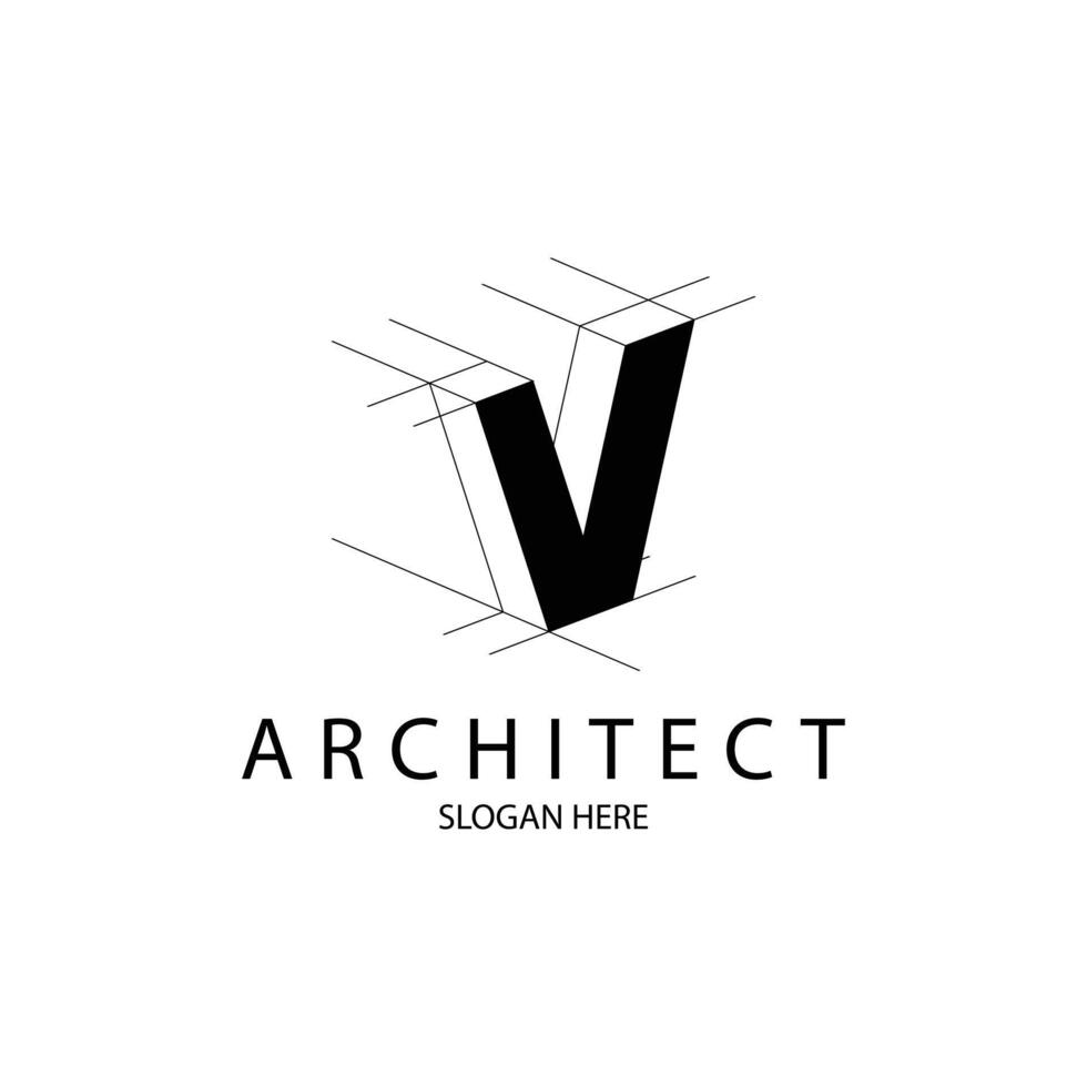Letter V 3D perspective logo for architecture and construction brand vector