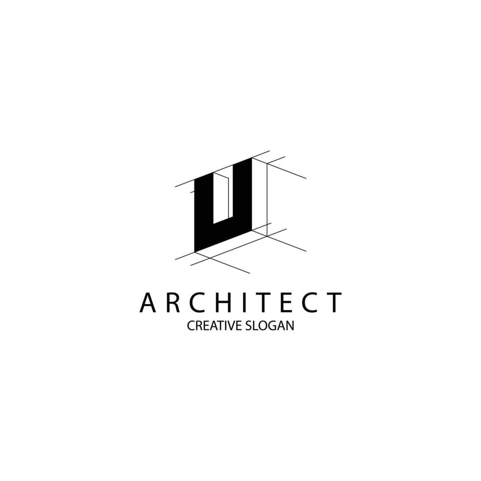 Letter U 3D logo for architecture and construction company vector
