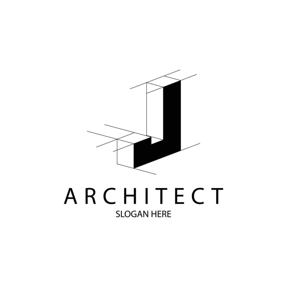 Letter J 3D perspective logo for architecture and construction brand vector