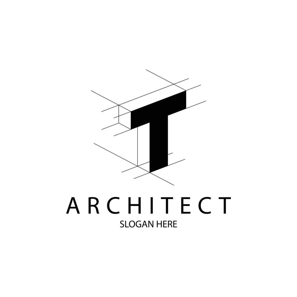 Letter T 3D perspective logo for architecture and construction brand vector