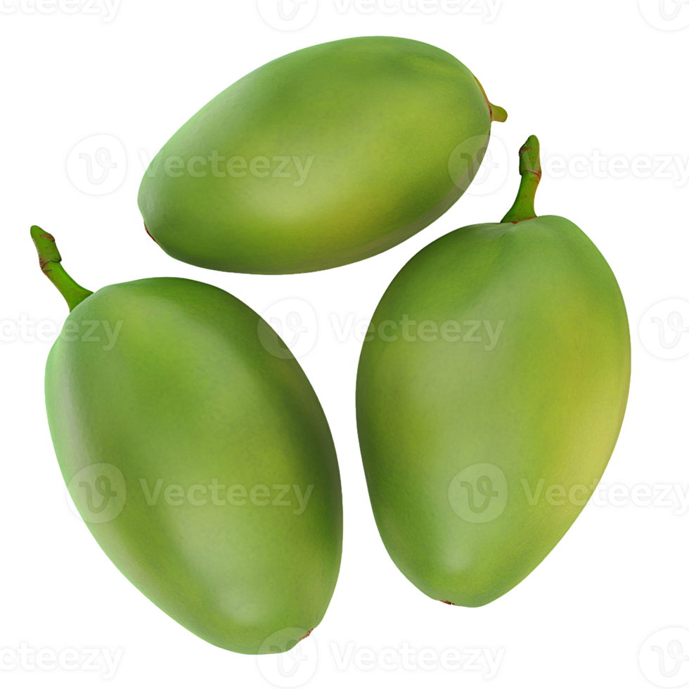 Unripe green mango fruit composition without background png