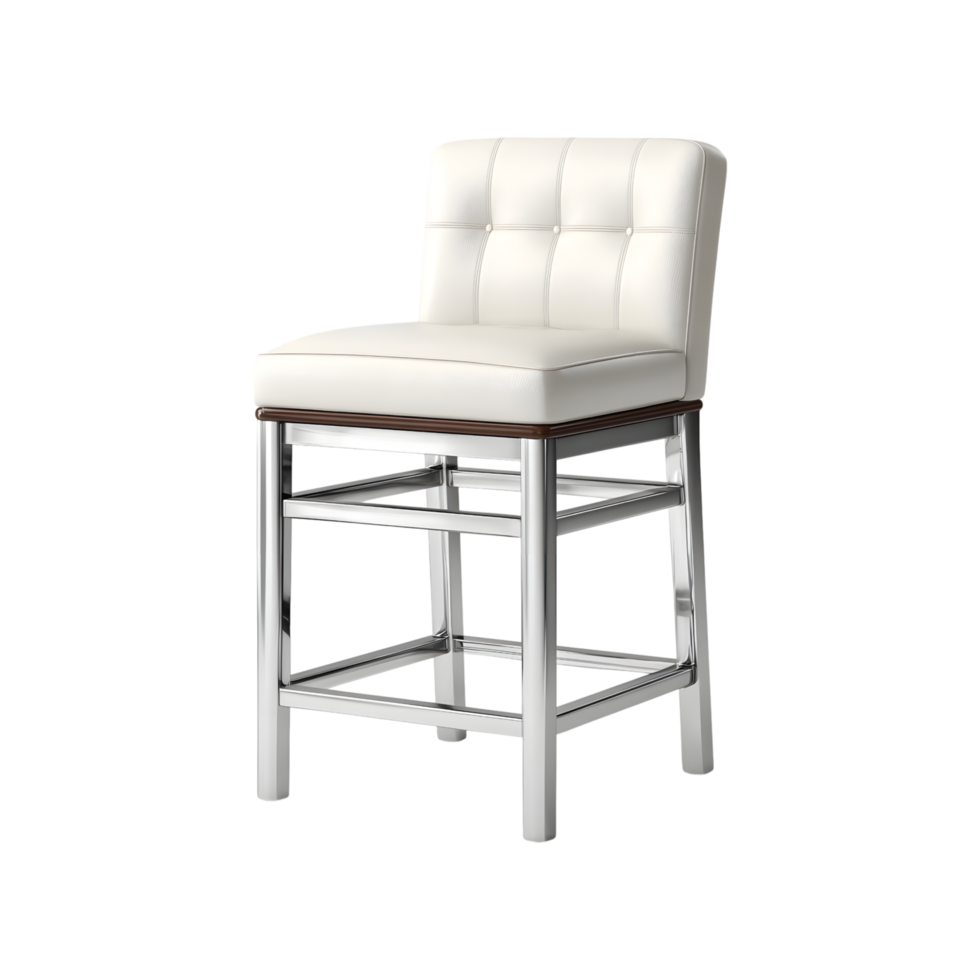 Modern White Leather Bar Stool with Chrome Frame and Wood Accents Contemporary Home Furniture png