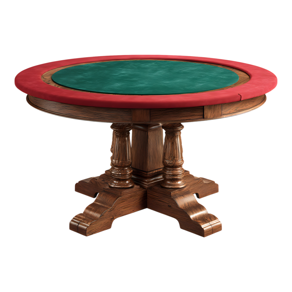 Elegant Wooden Poker Table with Red and Green Felt Top Casino Game Table Round Game Table png