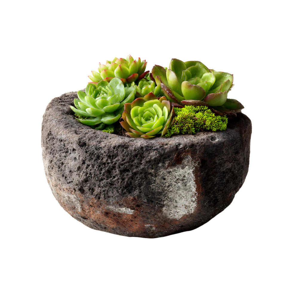 Succulent Plants in Rustic Stone Pot Green Echeveria Home Decor Botany png