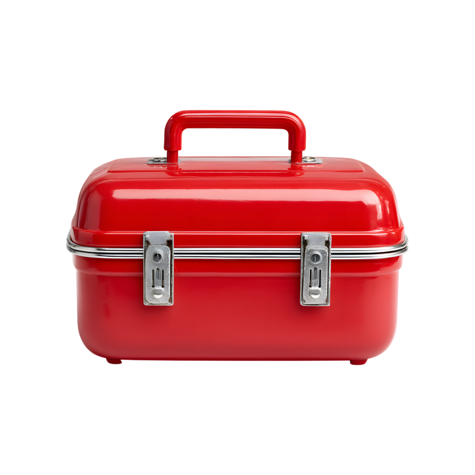 Shiny Red Metal Carry Case Vintage Style Tool Box Portable Container Retro Design png
