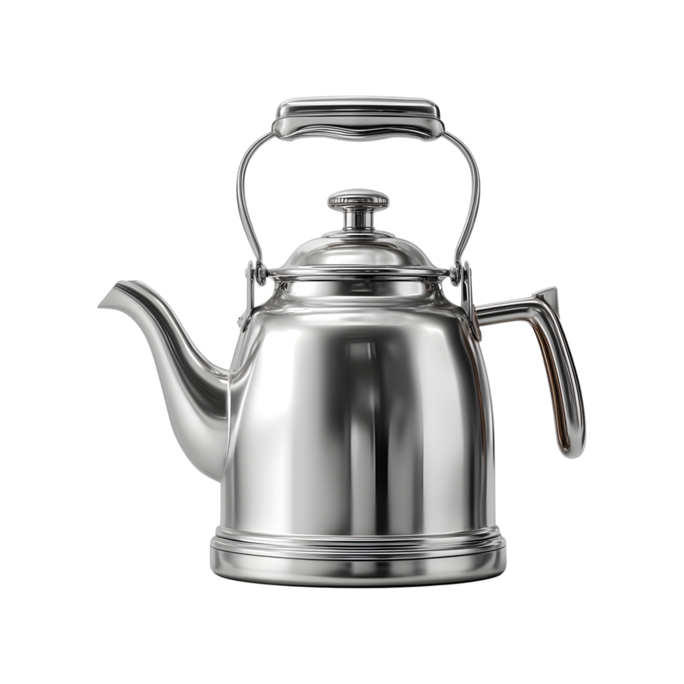 Polished Stainless Steel Tea Kettle Modern Design Elegant Kitchenware Shiny Metal Teapot png