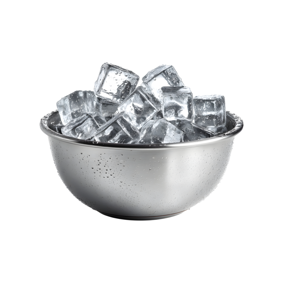 Sparkling Ice Cubes in a Metal Bowl Refreshing Cold Drink Concept Closeup png