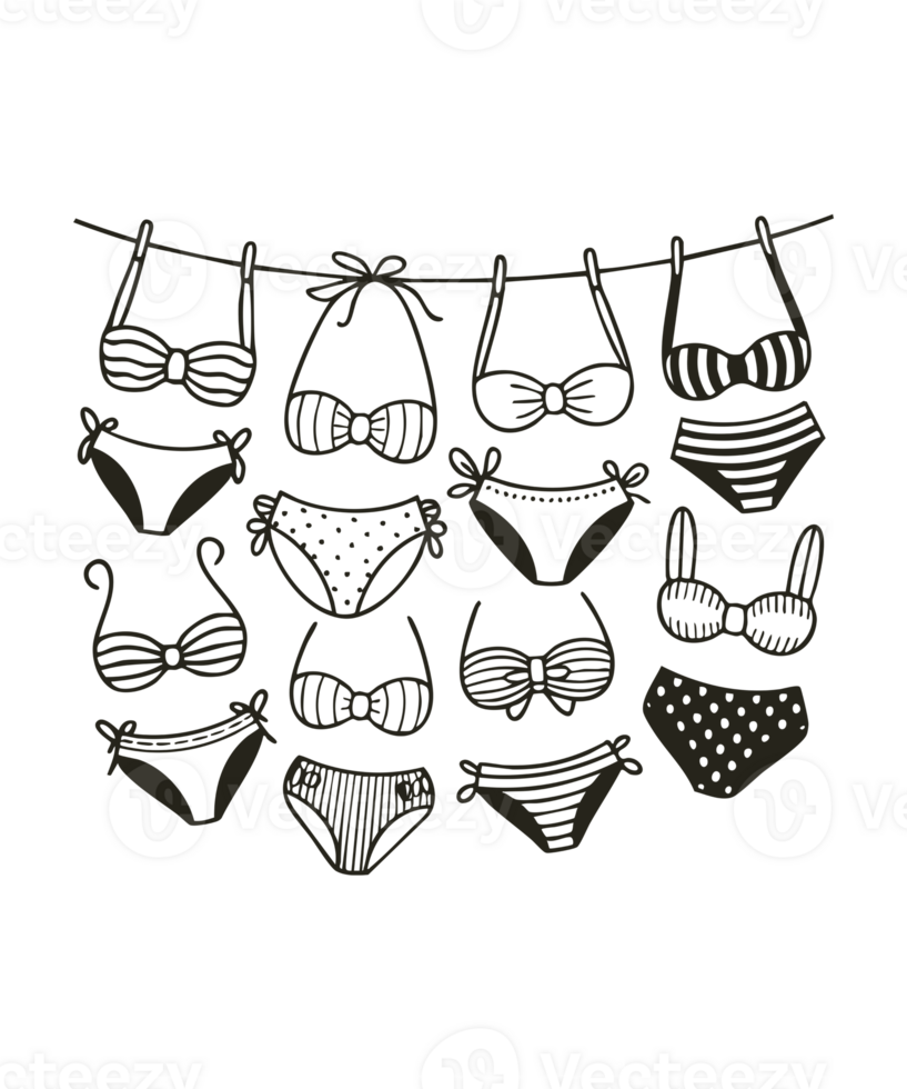 Cute Bikini Doodle Set Summer Swimwear Line Art png