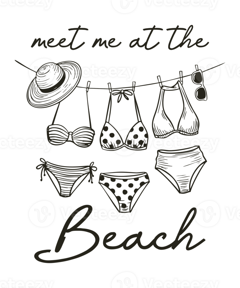 Meet Me At The Beach Bikini Swimwear Summer Doodles png