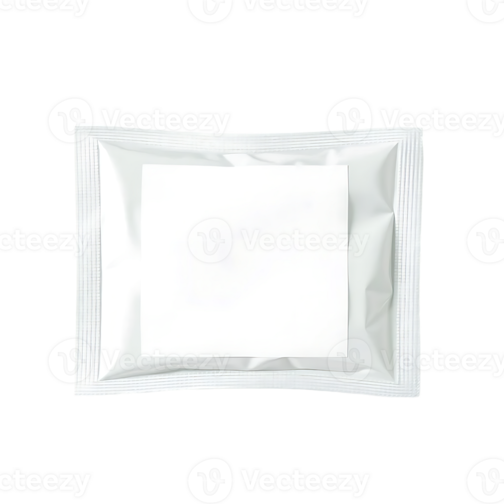 Isolated White Sachet with Blank Label for Product Mockup png