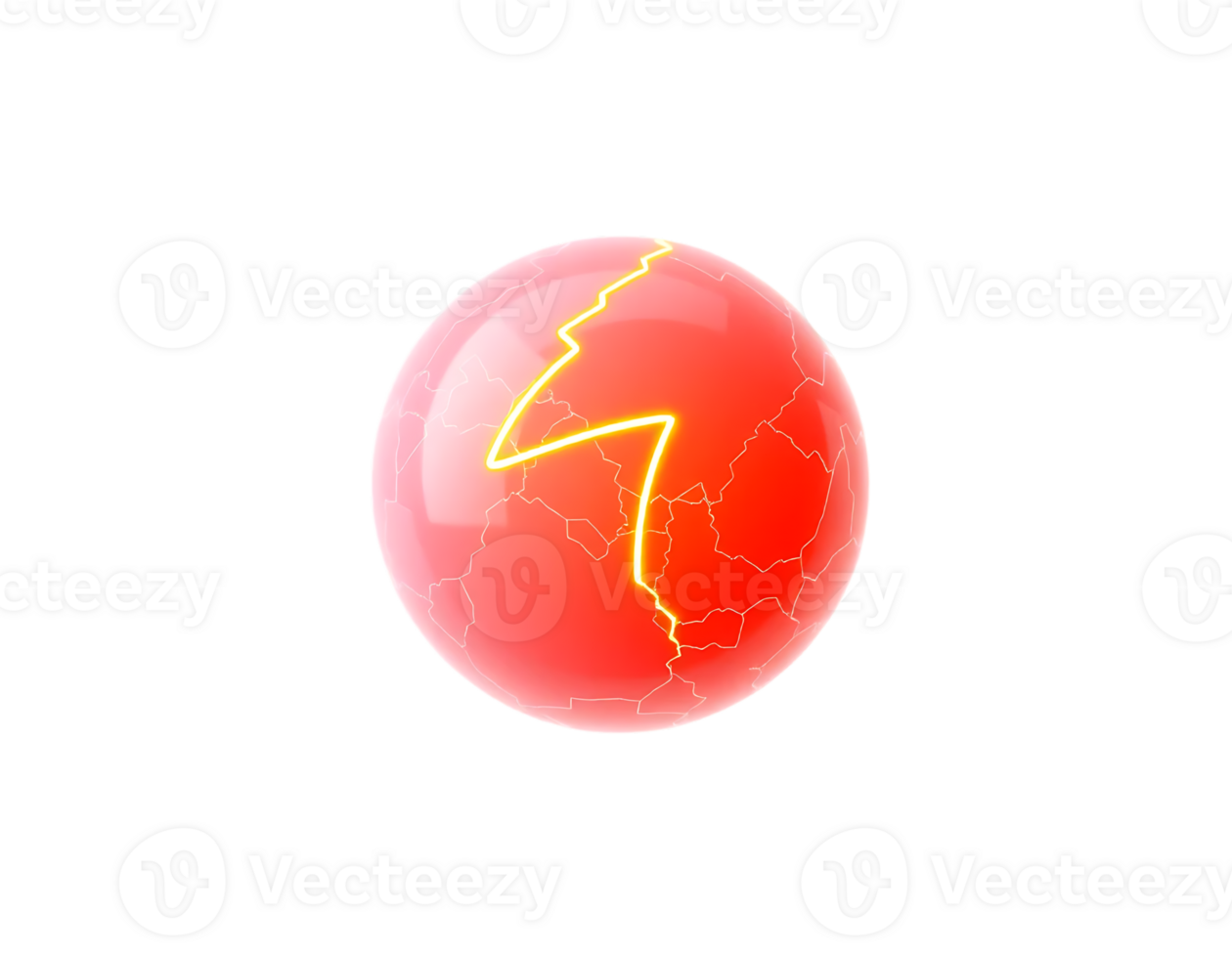 Glowing Red Energy Sphere with Lightning Strike png