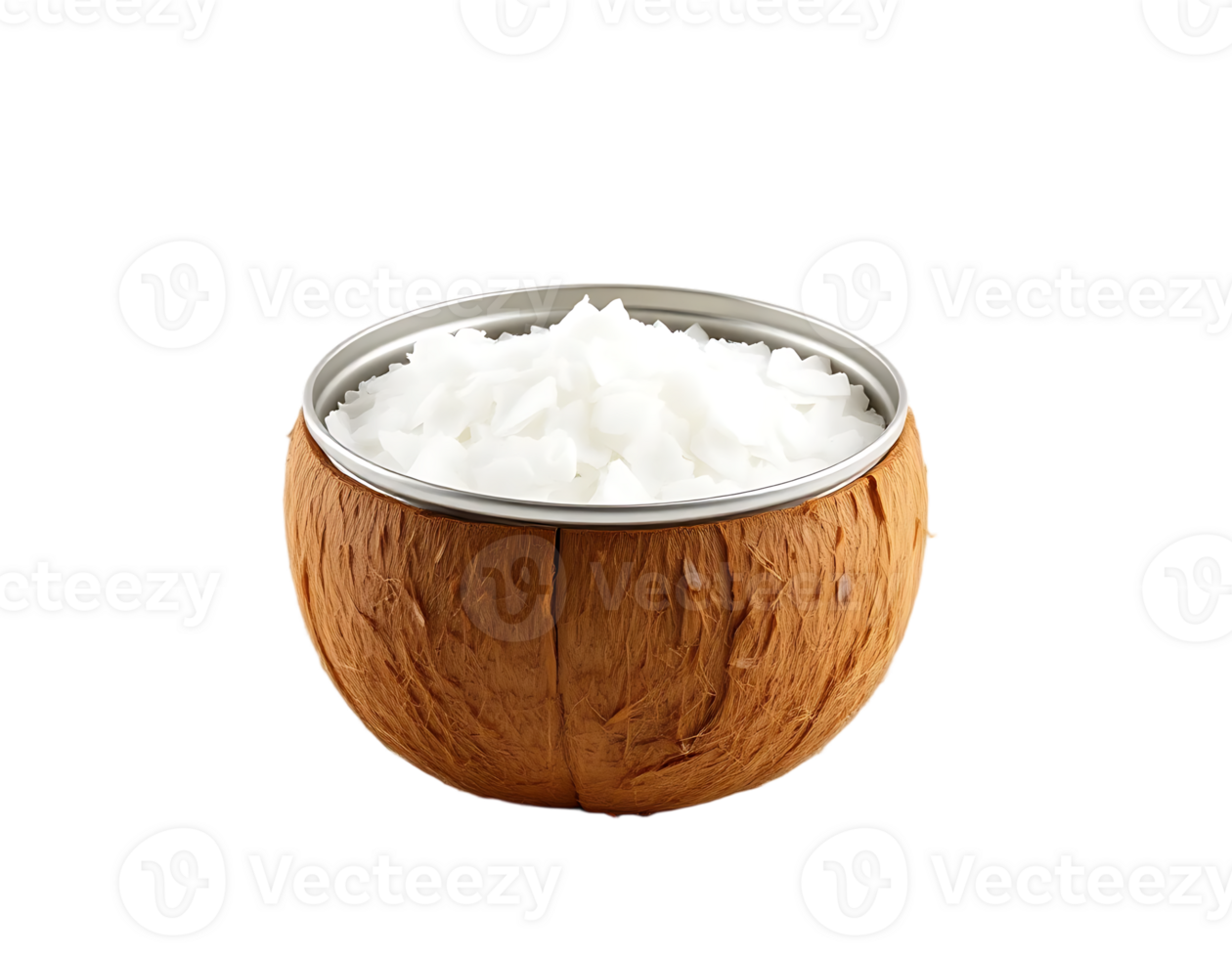 Coconut Shell with Shredded Coconut, Isolated on Transparent Background png