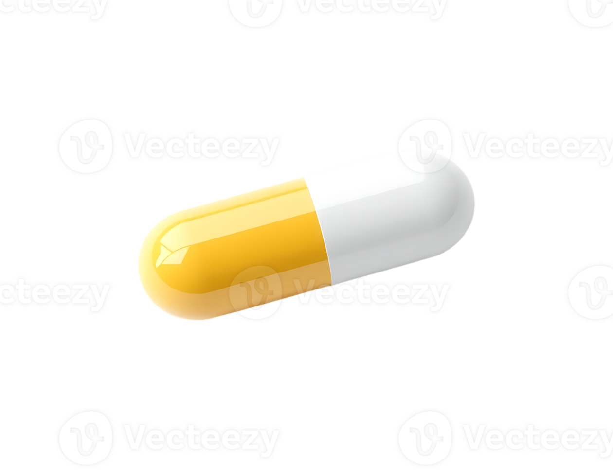 Realistic 3D Render of a Yellow and White Capsule Pill png