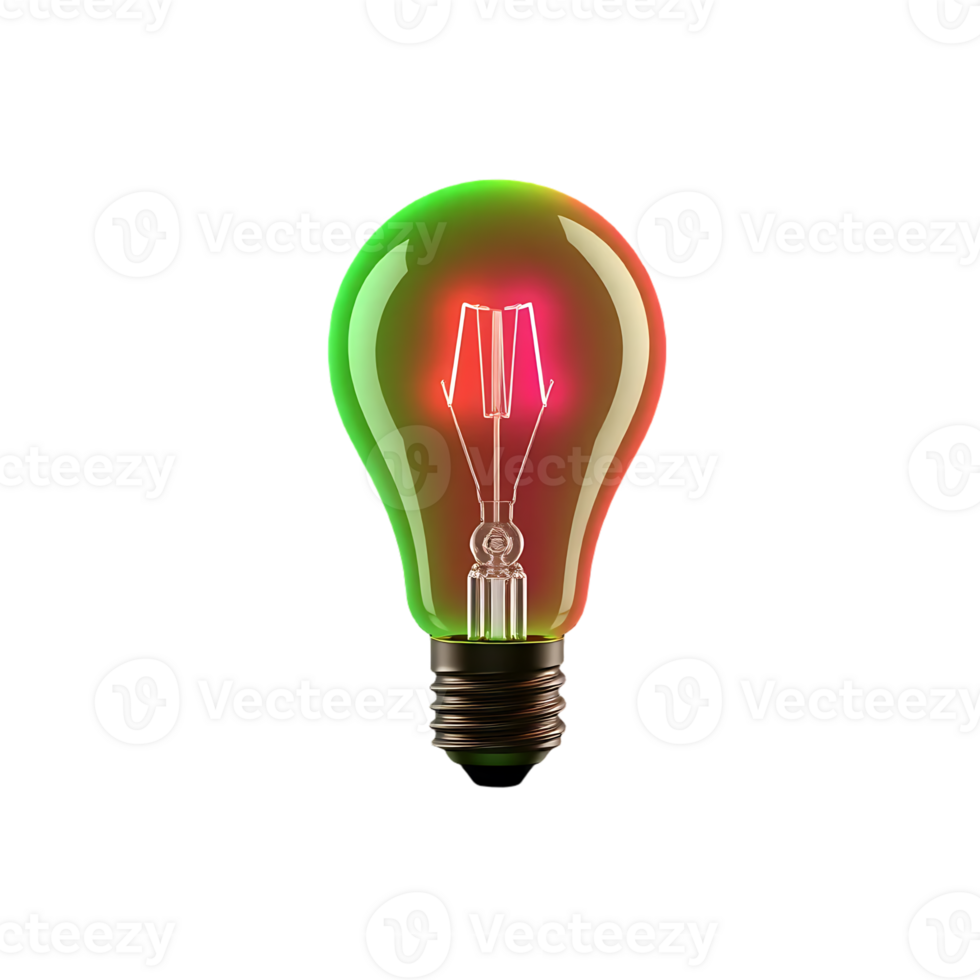 Illuminated Light Bulb with Green and Red Gradient png