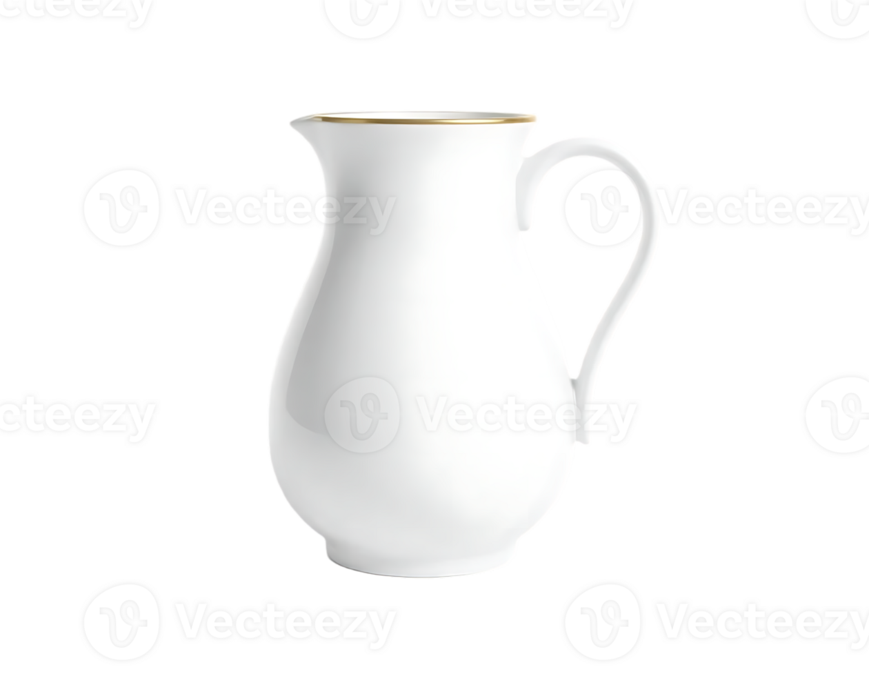 Elegant White Ceramic Pitcher with Gold Rim png
