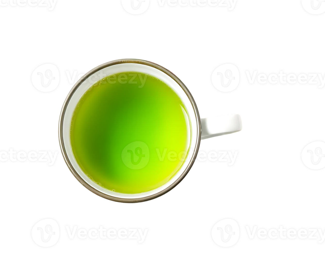 A cup of green tea from above, isolated on a transparent background. png