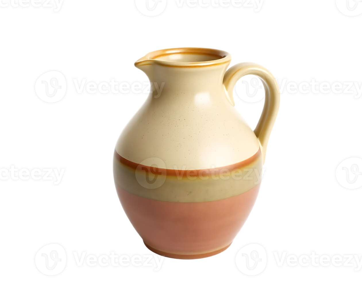Ceramic pitcher with handle and beige brown and orange tones png