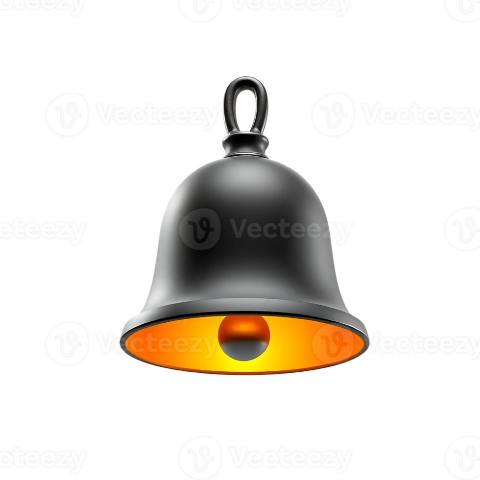 Realistic 3D Render of a Metallic Bell with a Glowing Interior png