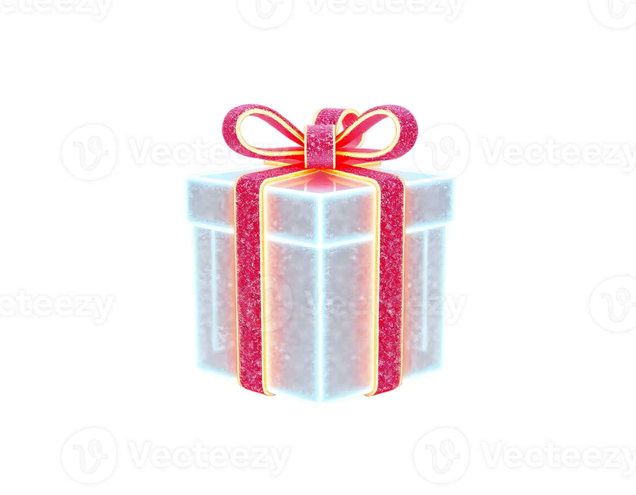 Glowing 3D Gift Box with Pink Ribbon and Transparent Background png