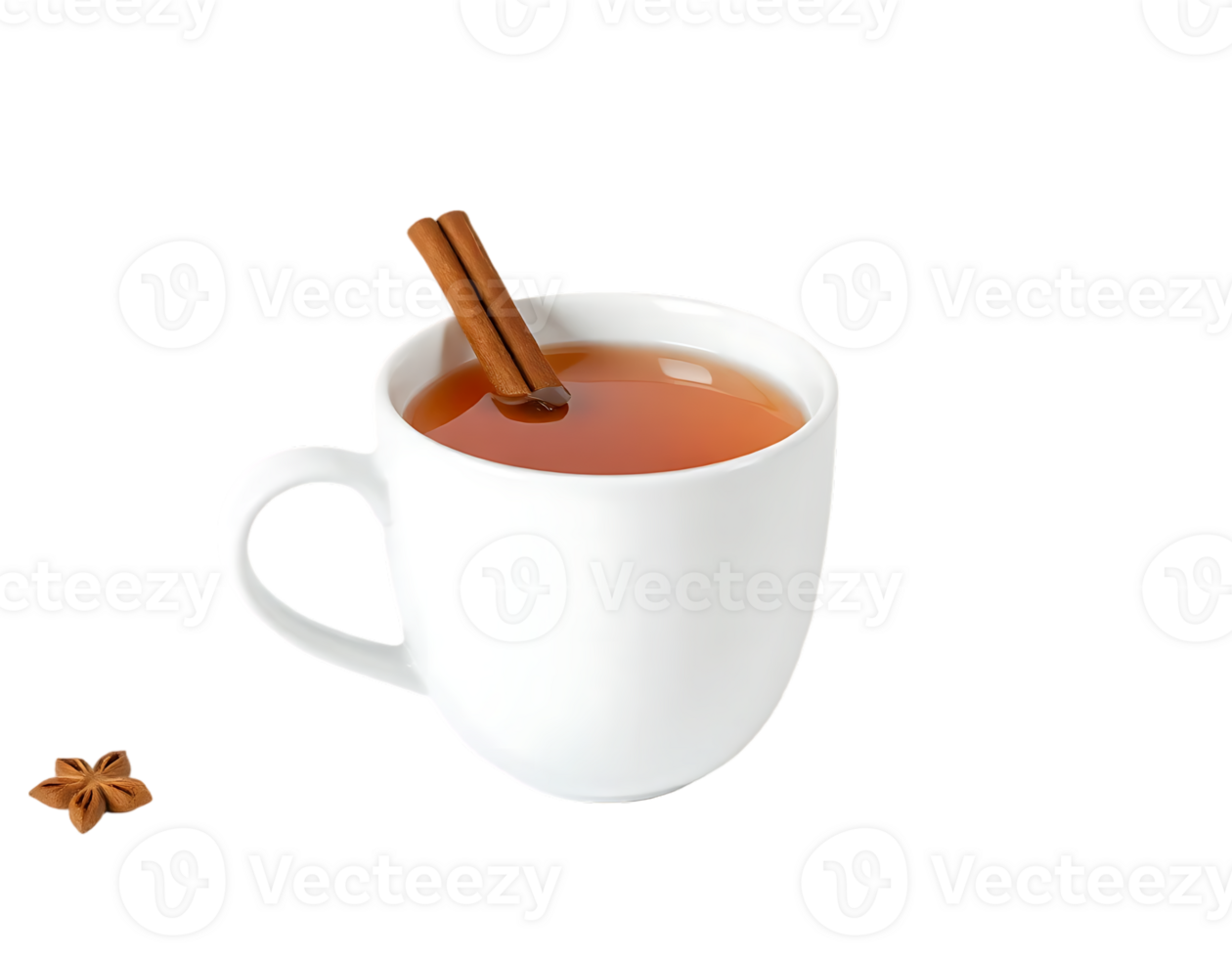 A cup of warm apple cider with a cinnamon stick and star anise png