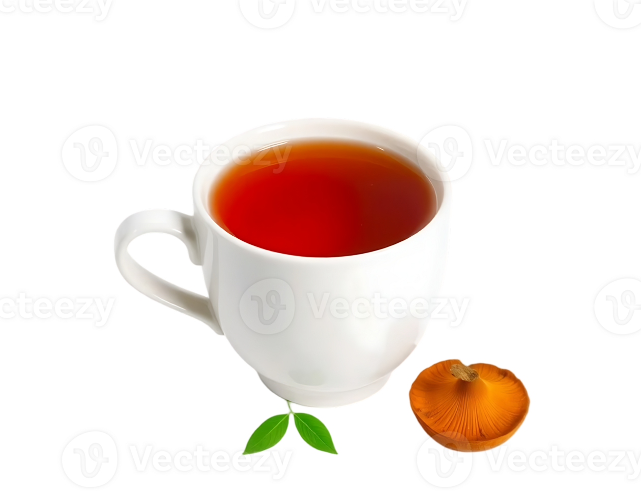 A cup of herbal tea with a chanterelle mushroom png