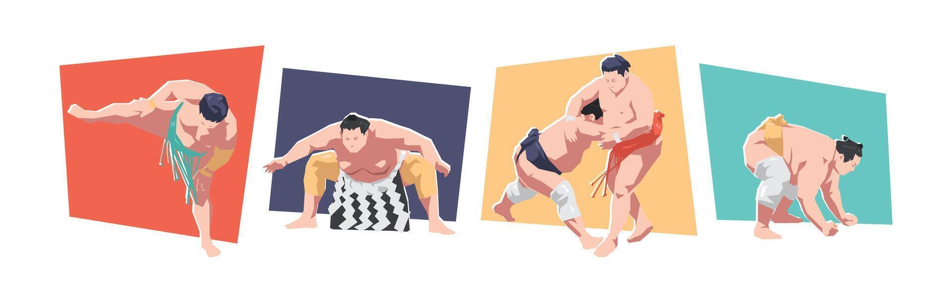 Sumo athlete character set. Martial arts, traditional, japan theme. Flat illustration. vector