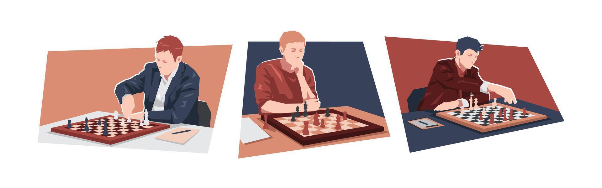 Male chess player character set. Game, competition, strategy concept. Flat illustration. vector
