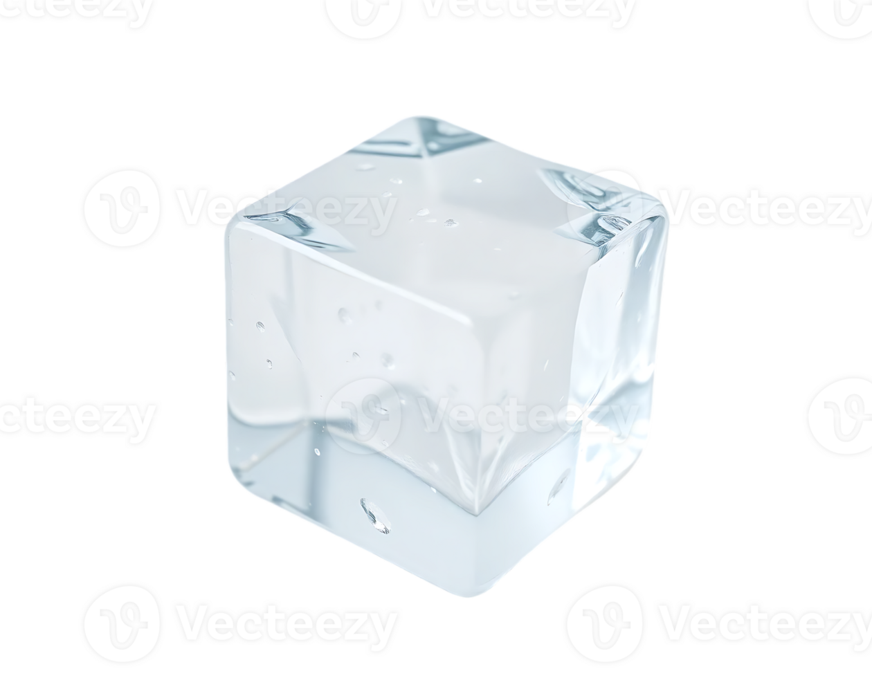 A single clear ice cube 3D rendered with a realistic design style png