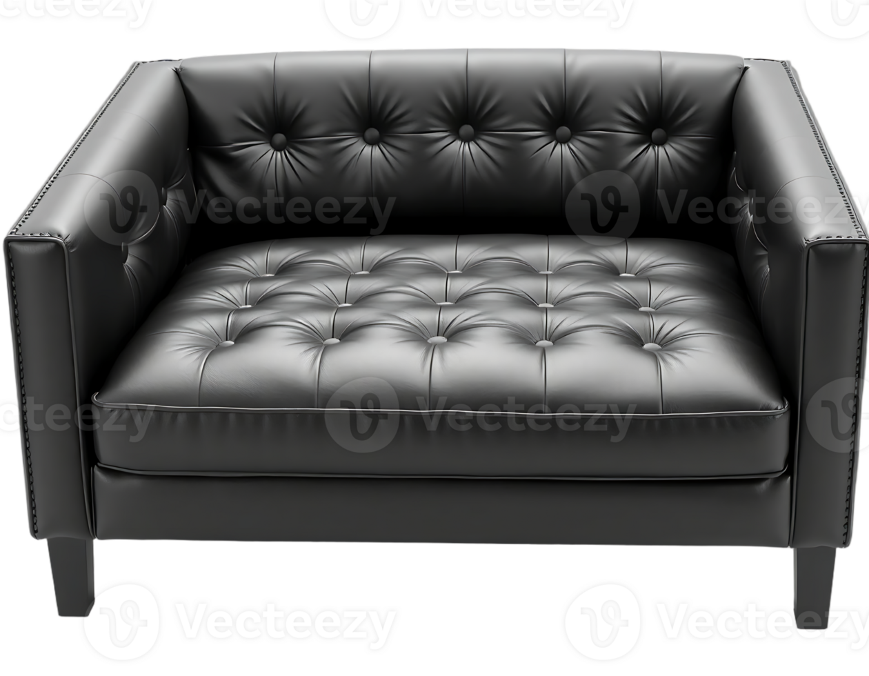 Elegant Black Leather Armchair with Tufted Details png